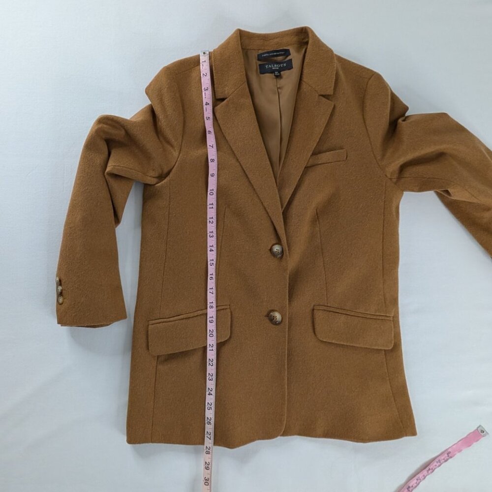 Talbots Tan Brushed Italian Wool Long Button Front Blazer Corpcore - Picture 5 of 9